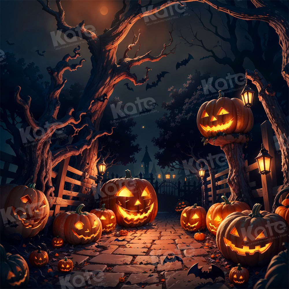 Kate Halloween Sinistre Citrouille Nuit Toile de fond pour la photographie - Kate Backdrop FR
