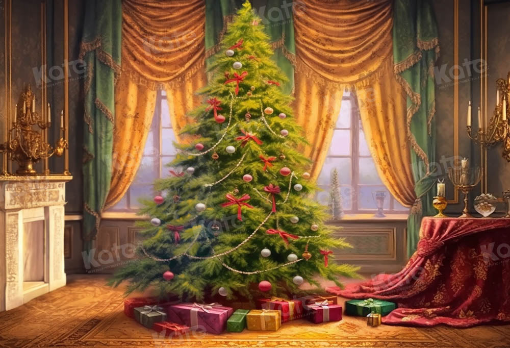 Kate Sapin de Noël Fenêtre Rideau Jaune Toile de fond conçu par Emetselch - Kate Backdrop FR