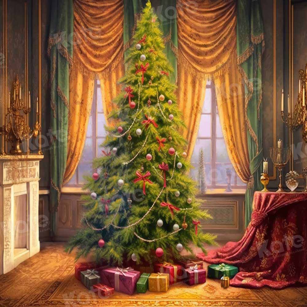 Kate Sapin de Noël Fenêtre Rideau Jaune Toile de fond conçu par Emetselch - Kate Backdrop FR