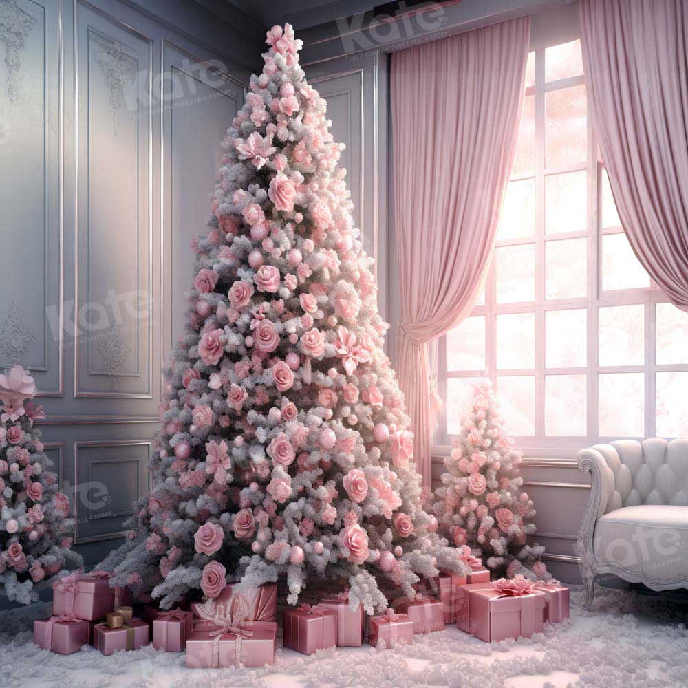 Kate Sapin de Noël Rose Intérieur Argent Toile de fond conçu par Emetselch - Kate Backdrop FR