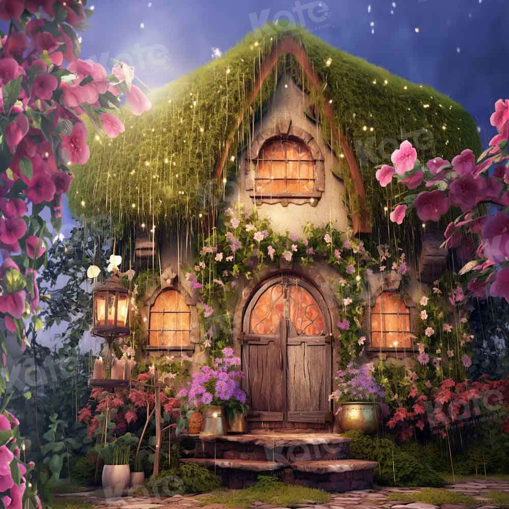 Kate Conte de fée Maison Nuit Fleurs Toile de fond conçue par GQ - Kate Backdrop FR