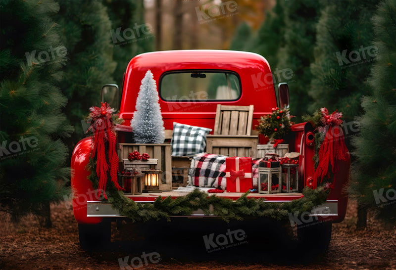 Kate Noël Rouge Voiture Arbres Toile de fond pour la photographie - Kate Backdrop FR
