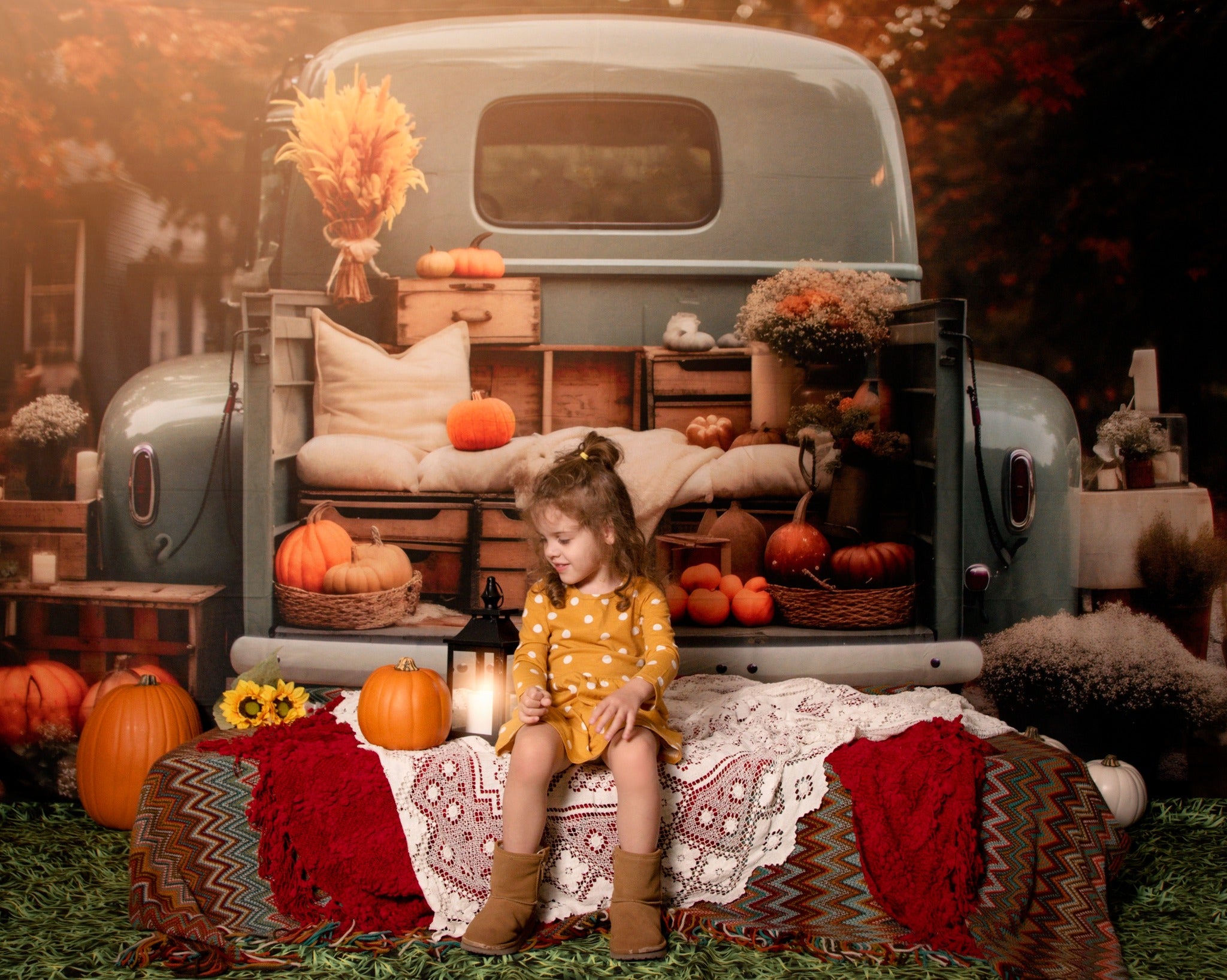 Kate Automne Citrouille Voiture Toile de fond pour la photographie - Kate Backdrop FR
