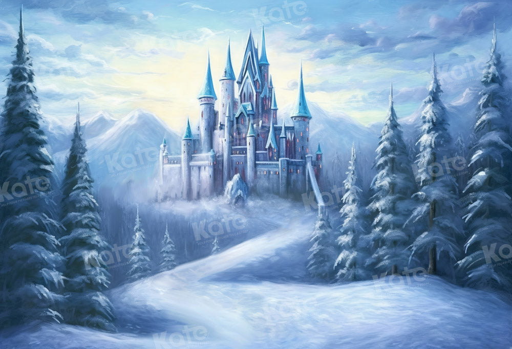 Kate Château Neige Arbres Hiver Toile de fond conçue par GQ - Kate Backdrop FR