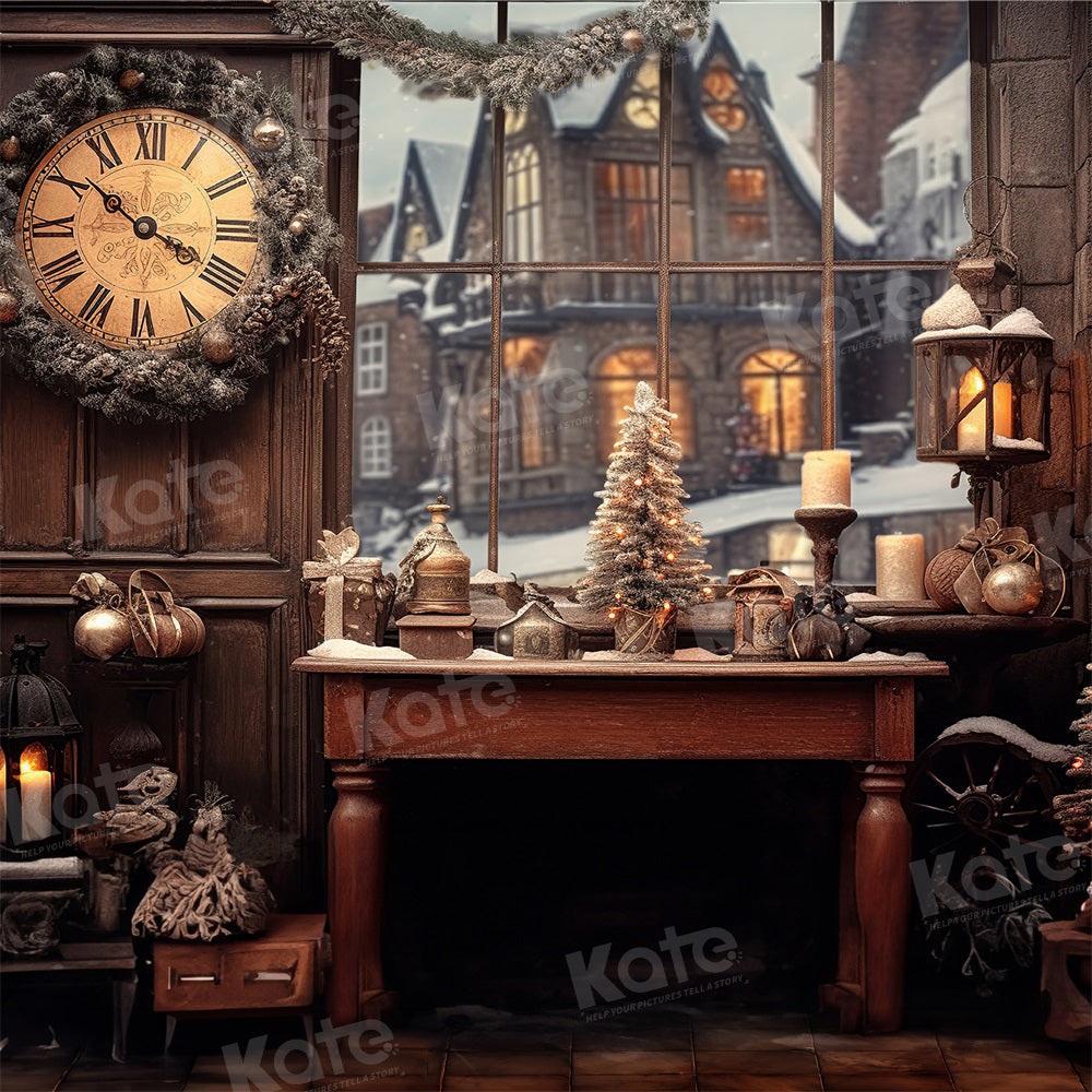 Kate Noël Horloge Vintage Hiver Toile de fond pour la photographie - Kate Backdrop FR