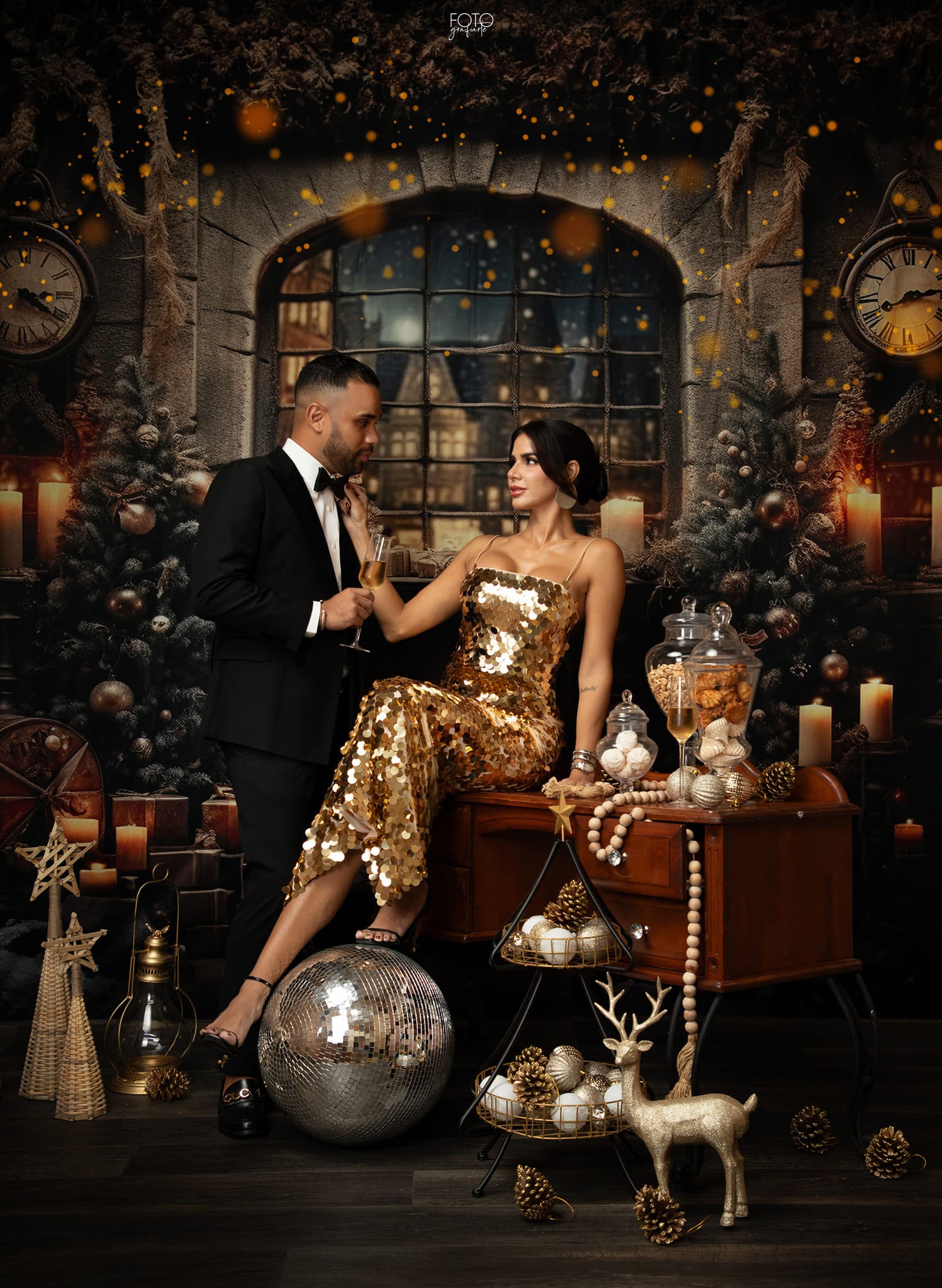 Kate Horloge Sapin de Noël Vintage Nuit Toile de fond pour la photographie - Kate Backdrop FR
