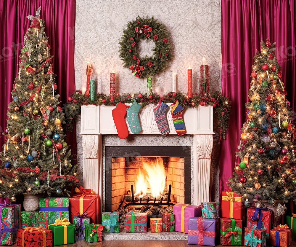 Kate Hiver Noël Coloré Cadeaux Rideau Toile de fond pour la photographie - Kate Backdrop FR