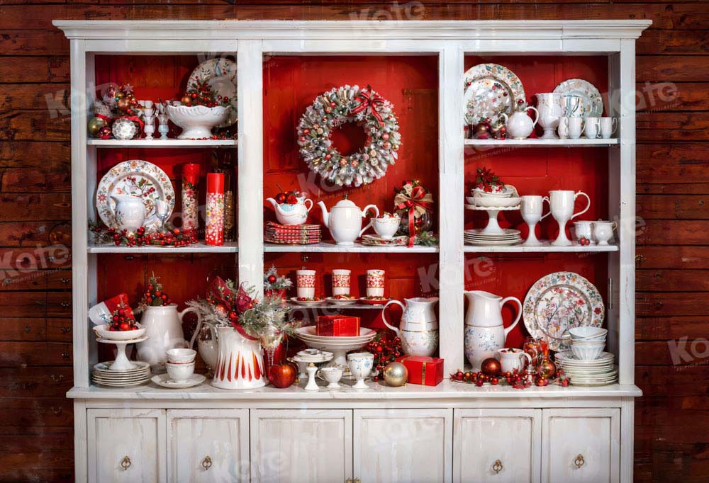 Kate Cuisine Armoire Noël Rouge Toile de fond conçu par Emetselch - Kate Backdrop FR