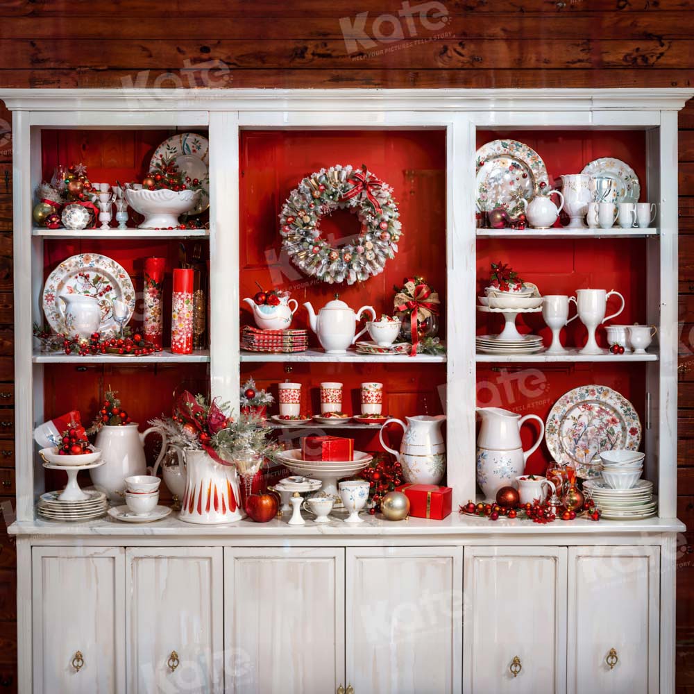 Kate Cuisine Armoire Noël Rouge Toile de fond conçu par Emetselch - Kate Backdrop FR