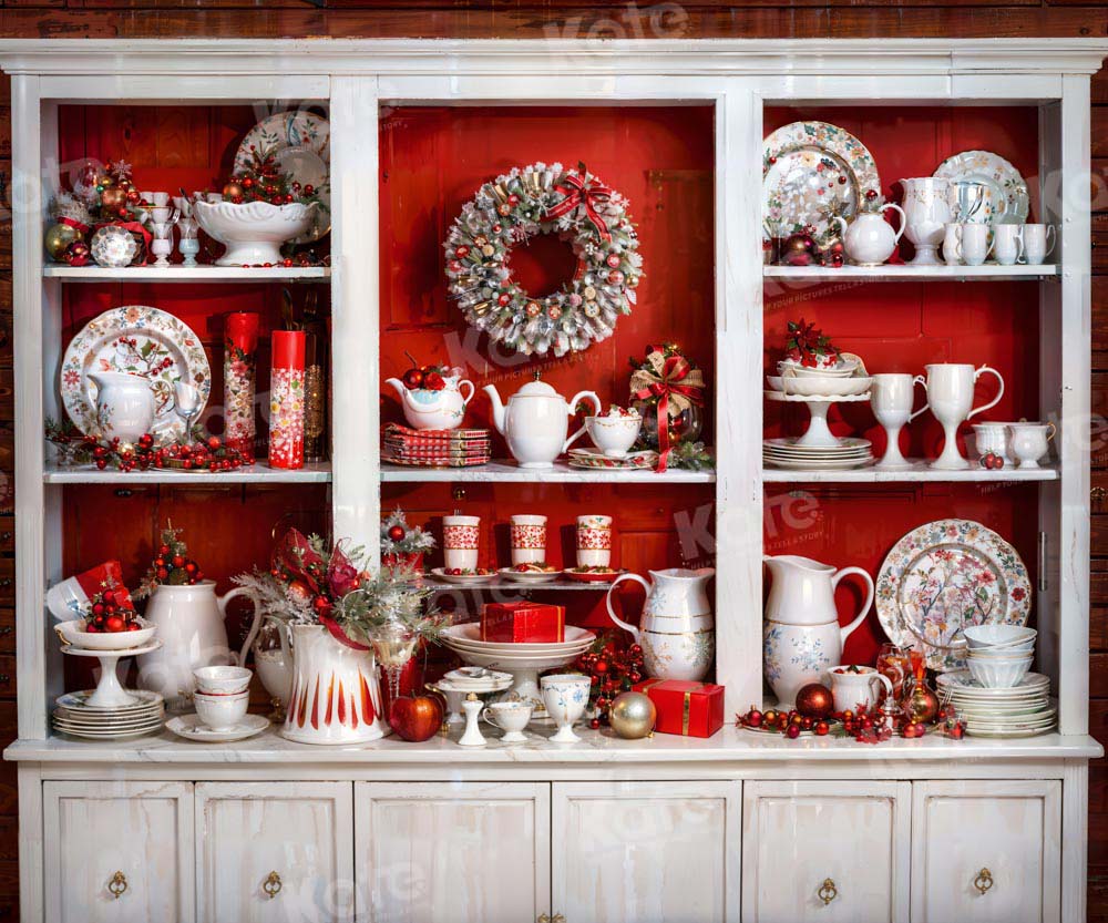 Kate Cuisine Armoire Noël Rouge Toile de fond conçu par Emetselch - Kate Backdrop FR