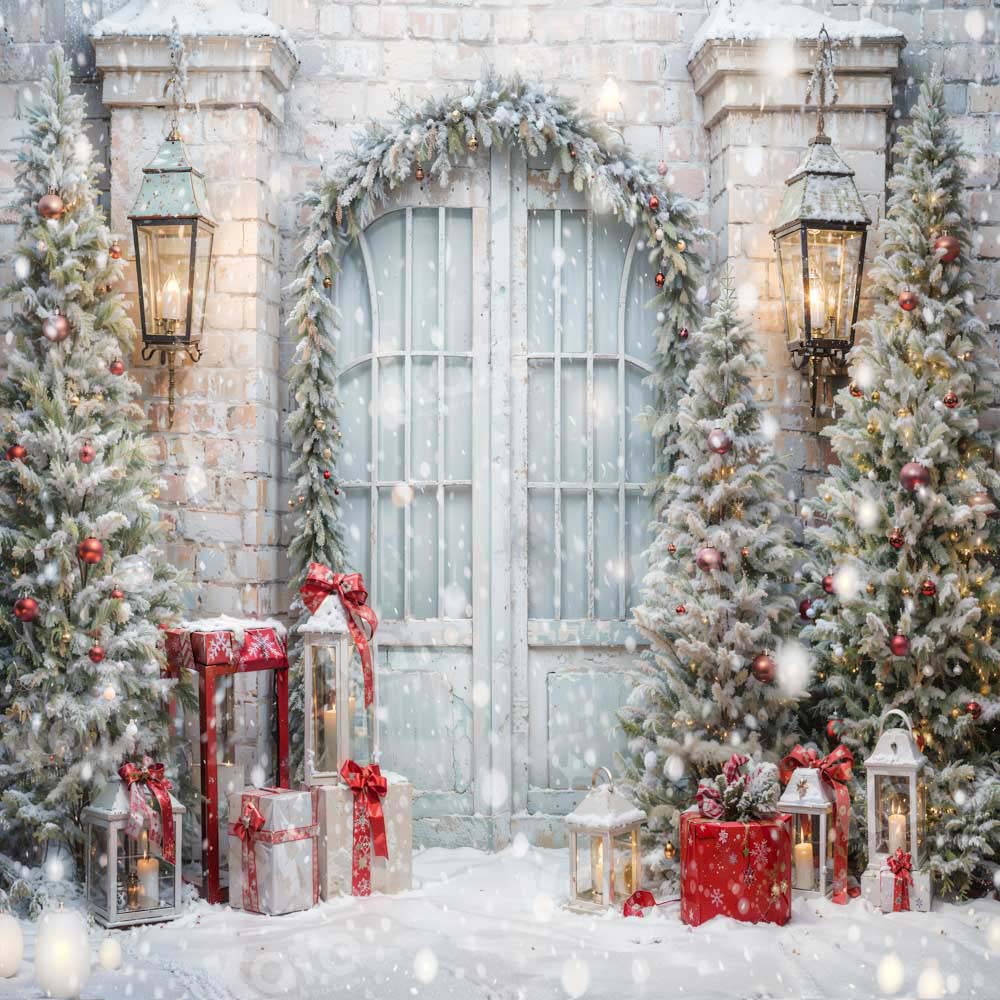 Kate Porte Sapin de Noël Maison Neige Toile de fond conçu par Emetselch - Kate Backdrop FR