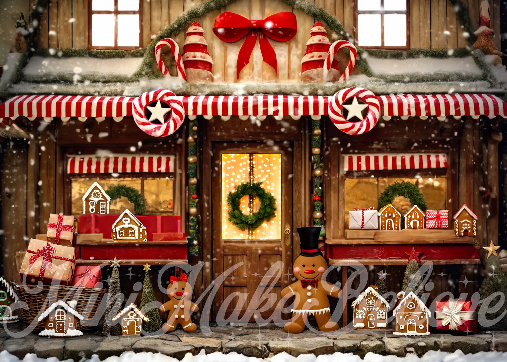 Kate Pain d'épice Magasin Rustique Noël Toile de fond conçue par Mini MakeBelieve - Kate Backdrop FR