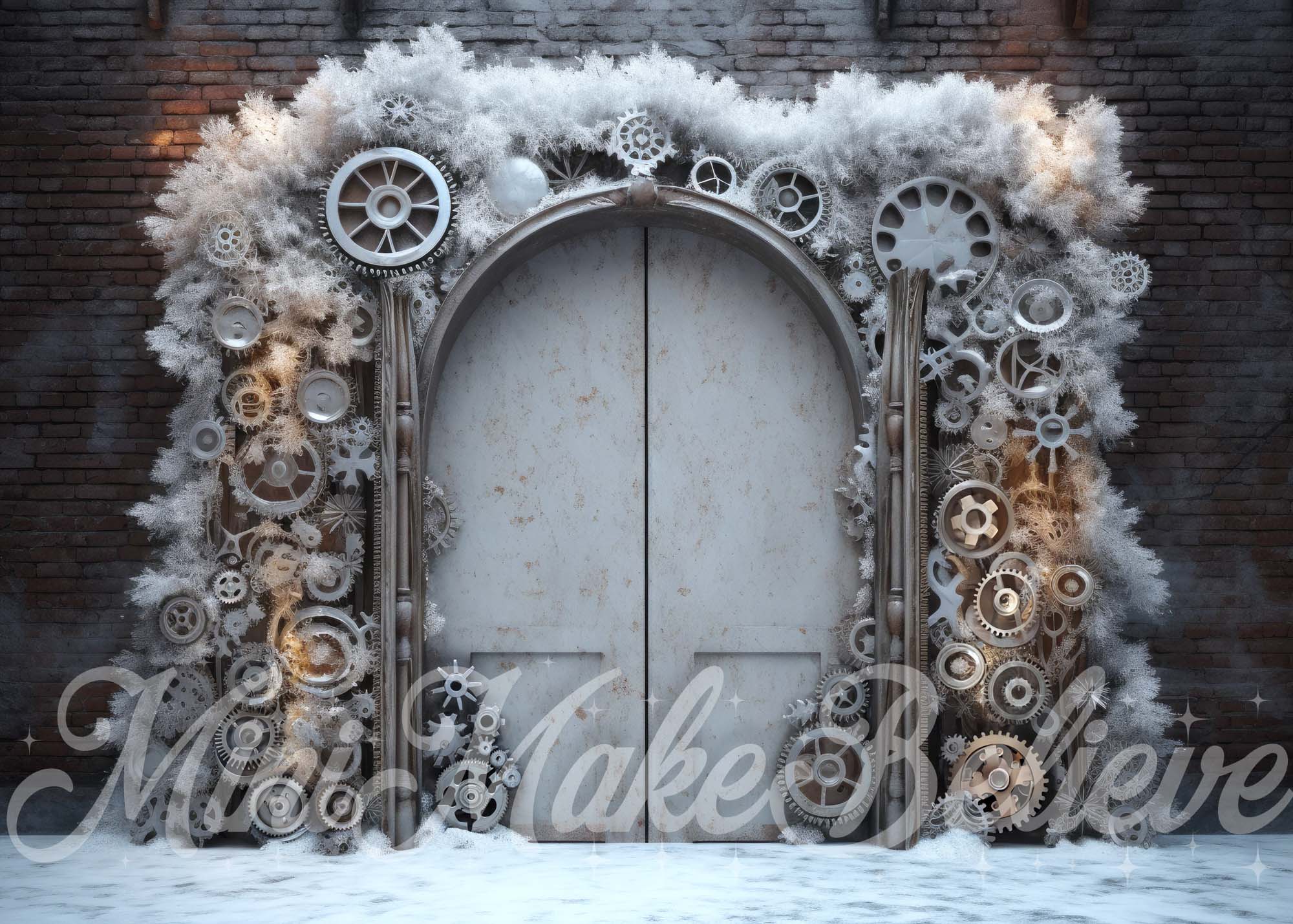 Kate Steampunk Porte Noël Hiver Toile de fond conçue par Mini MakeBelieve - Kate Backdrop FR
