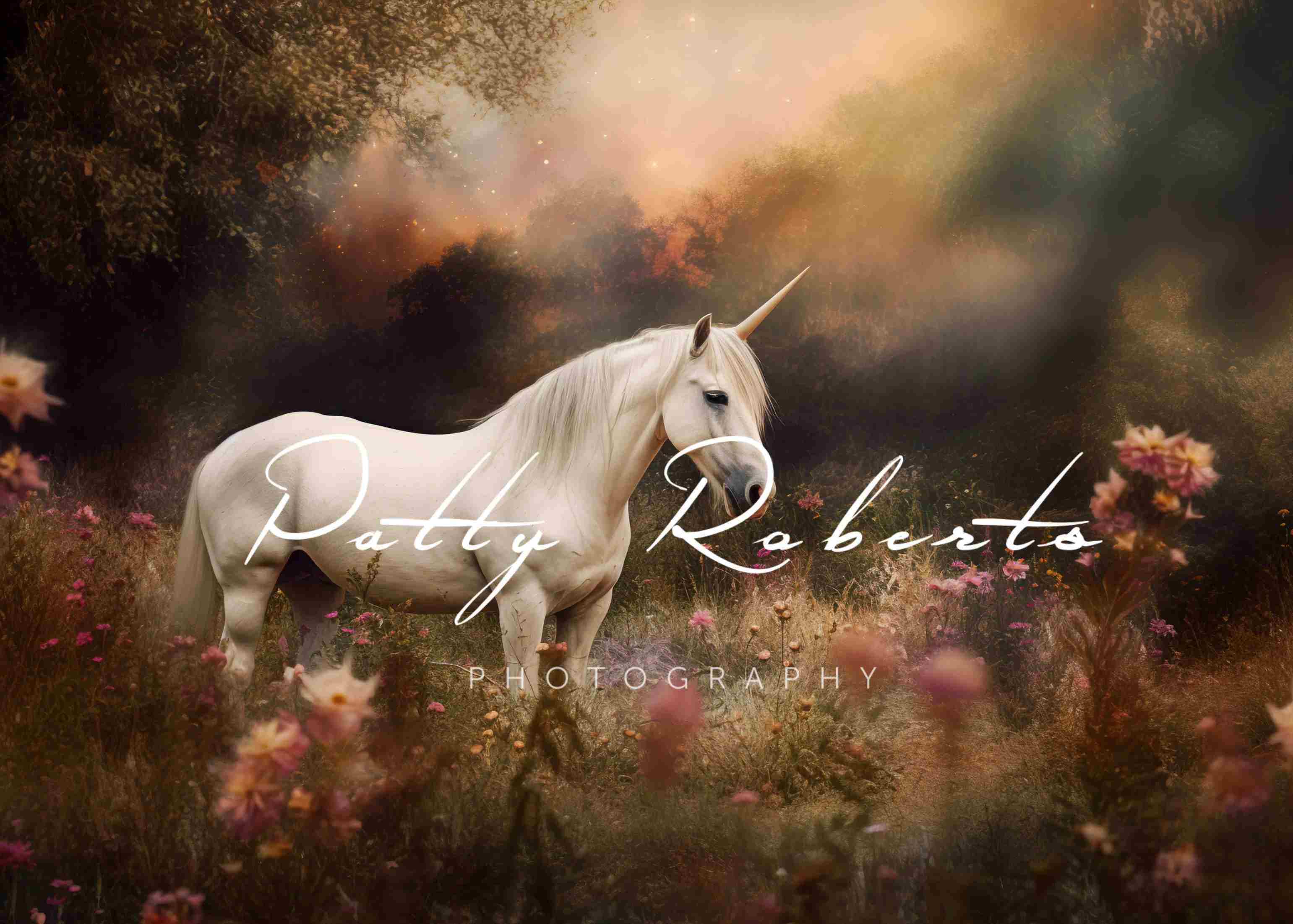 Kate Licorne magique Fleurs Toile de fond Conçu par Patty Robert - Kate Backdrop FR