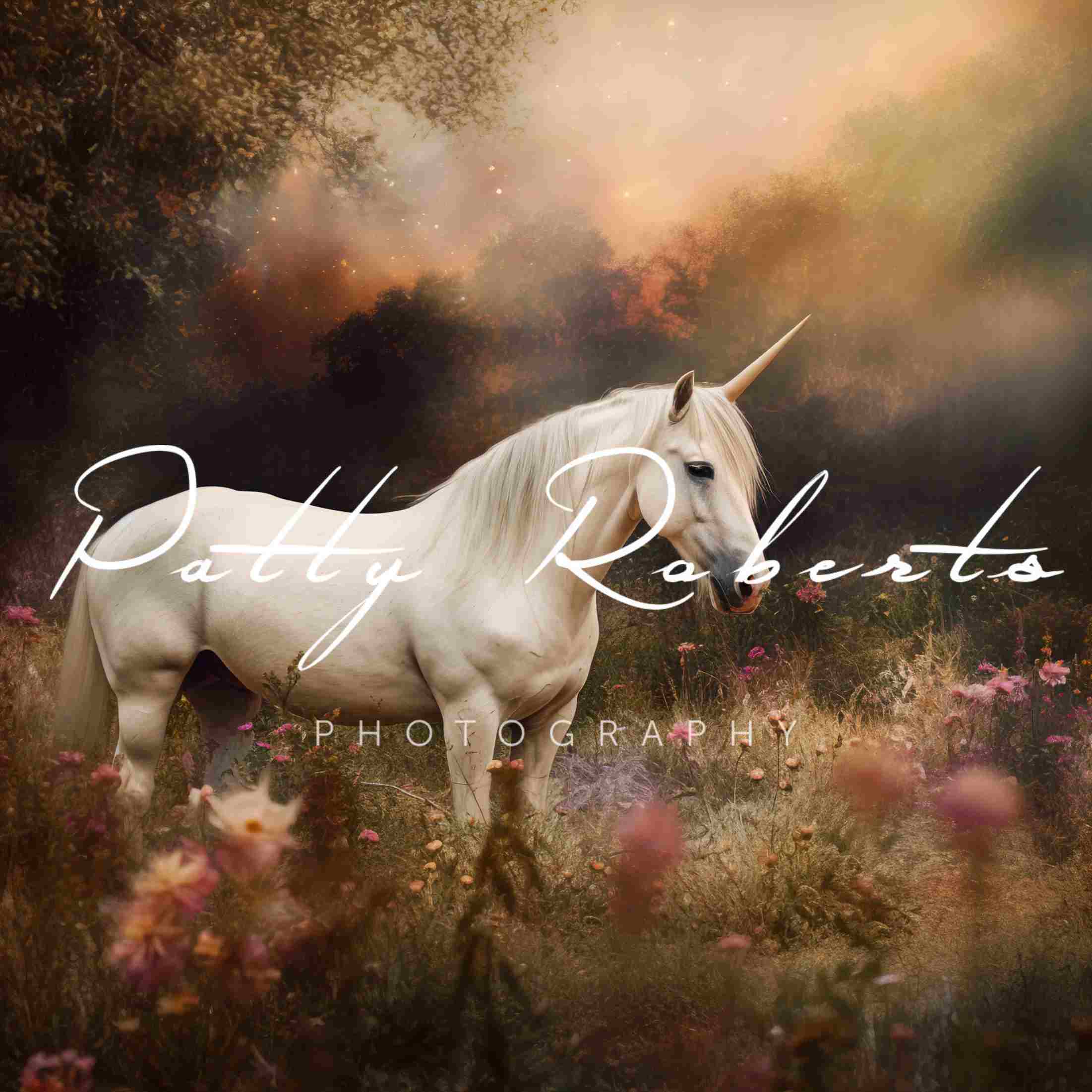 Kate Licorne magique Fleurs Toile de fond Conçu par Patty Robert - Kate Backdrop FR