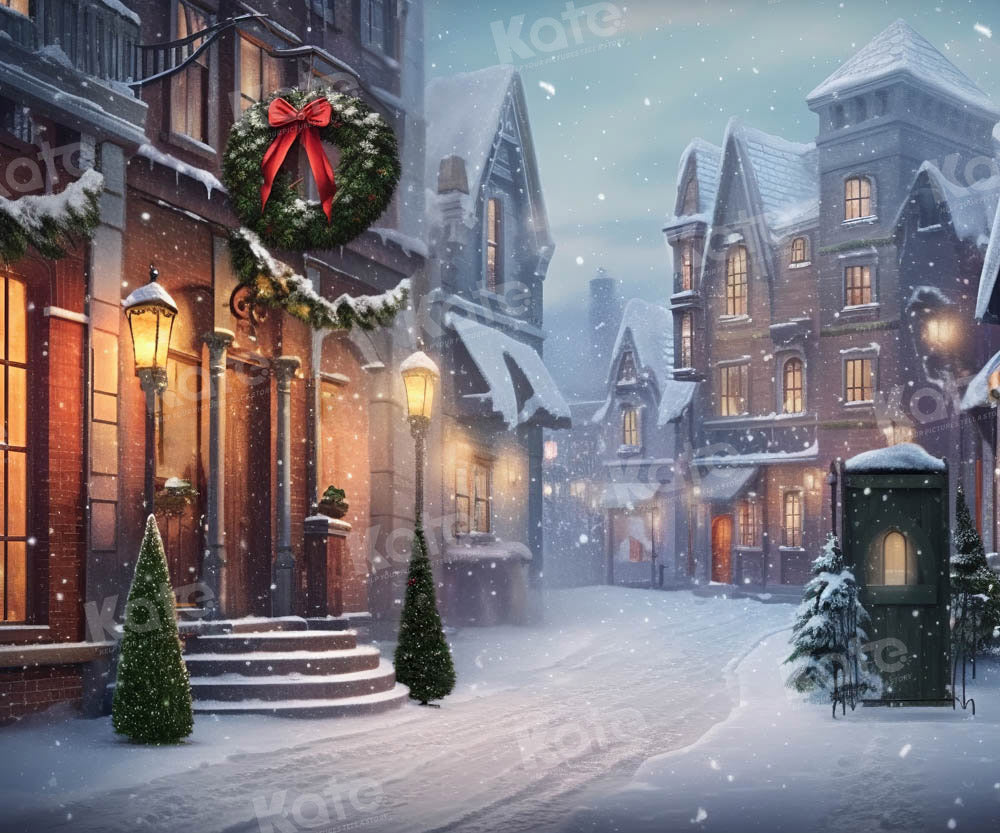 Kate Noël Hiver Maisons Nuit Toile de fond pour la photographie - Kate Backdrop FR
