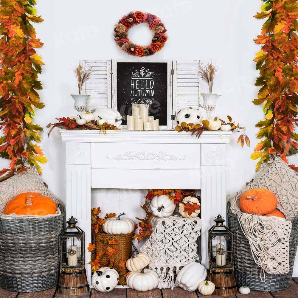Kate Automne Citrouille Oreiller Boho Toile de fond pour la photographie - Kate Backdrop FR