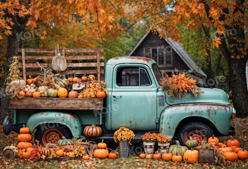 Kate Automne Camion Citrouille Récolte Toile de fond pour la photographie