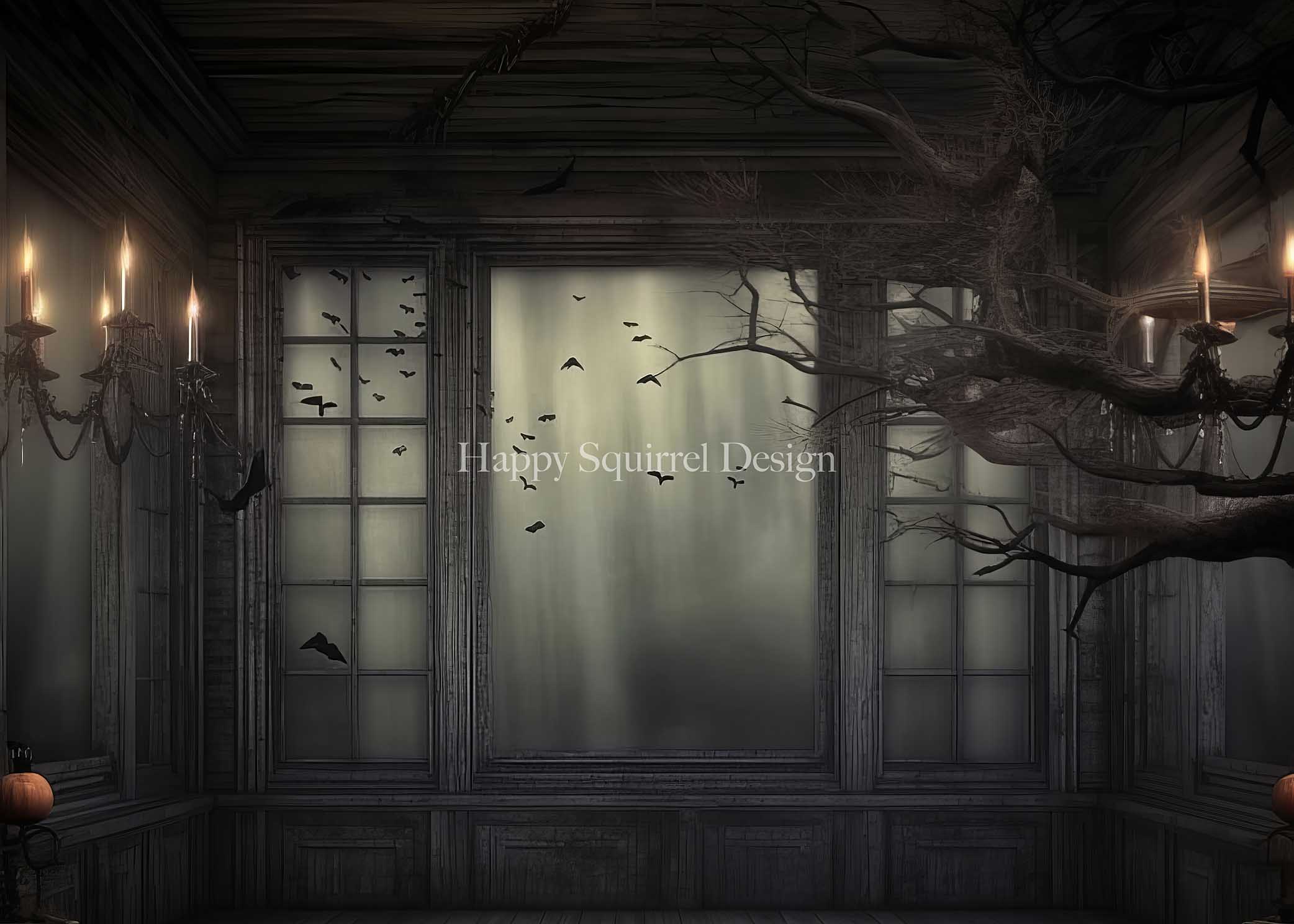 Kate Chambre abandonnée Halloween Toile de fond Conçu par Happy Squirrel Design - Kate Backdrop FR