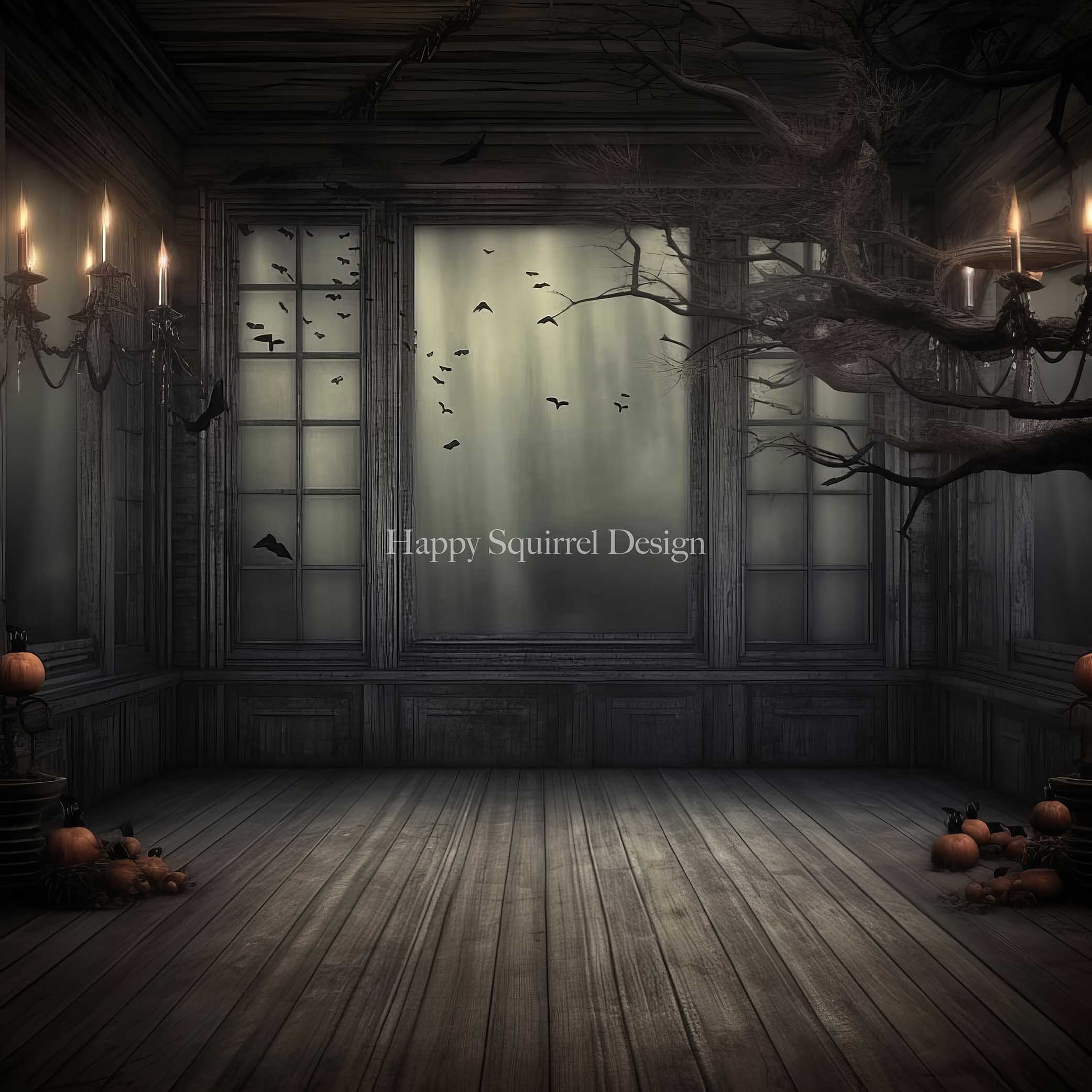 Kate Chambre abandonnée Halloween Toile de fond Conçu par Happy Squirrel Design - Kate Backdrop FR