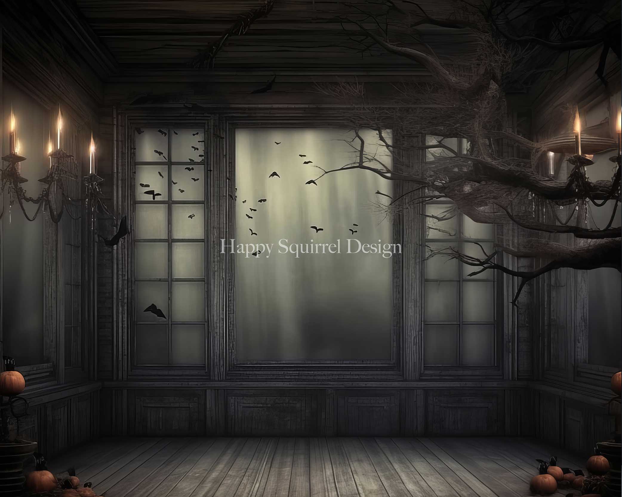 Kate Chambre abandonnée Halloween Toile de fond Conçu par Happy Squirrel Design - Kate Backdrop FR