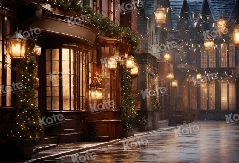 Kate Sapin de Noël Ville Nuit Rue Toile de fond pour la photographie - Kate Backdrop FR