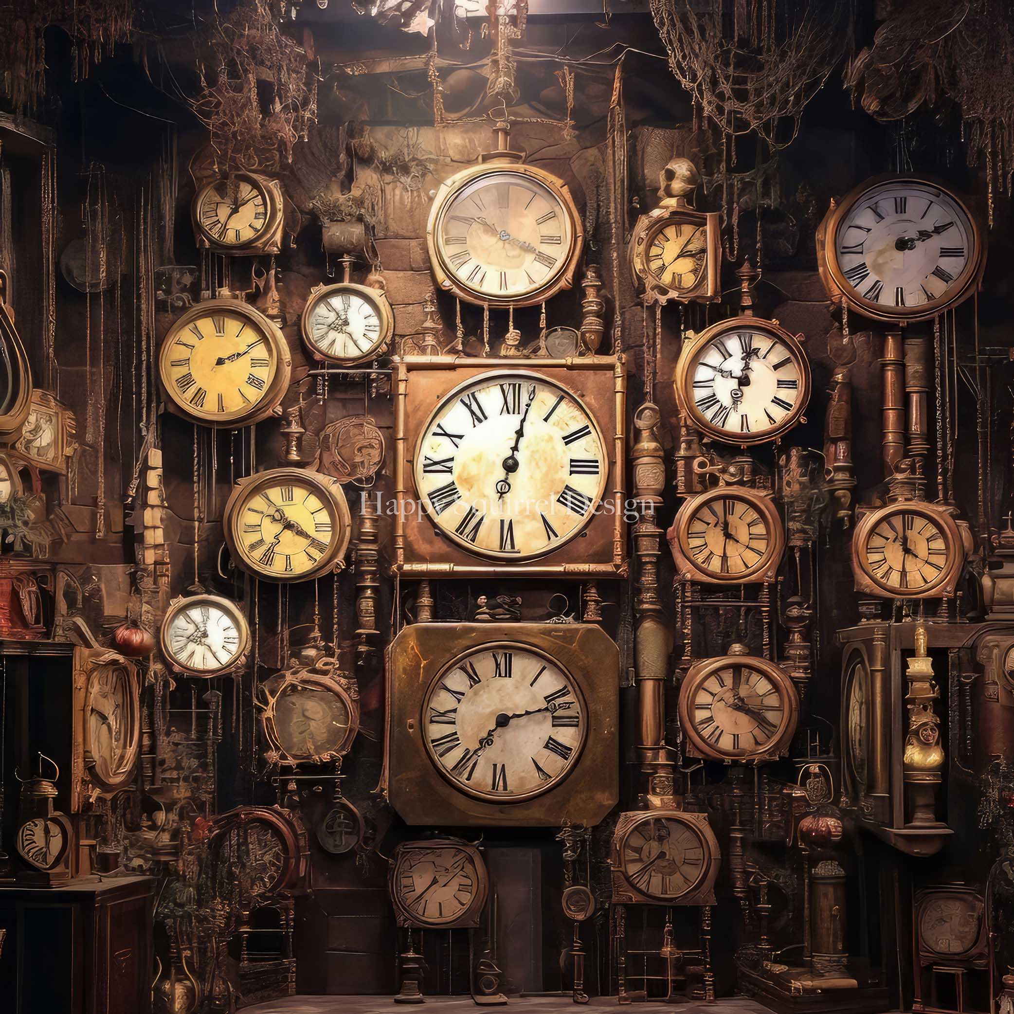 Kate Horloge Antique Mur Toile de fond Conçu par Happy Squirrel Design - Kate Backdrop FR