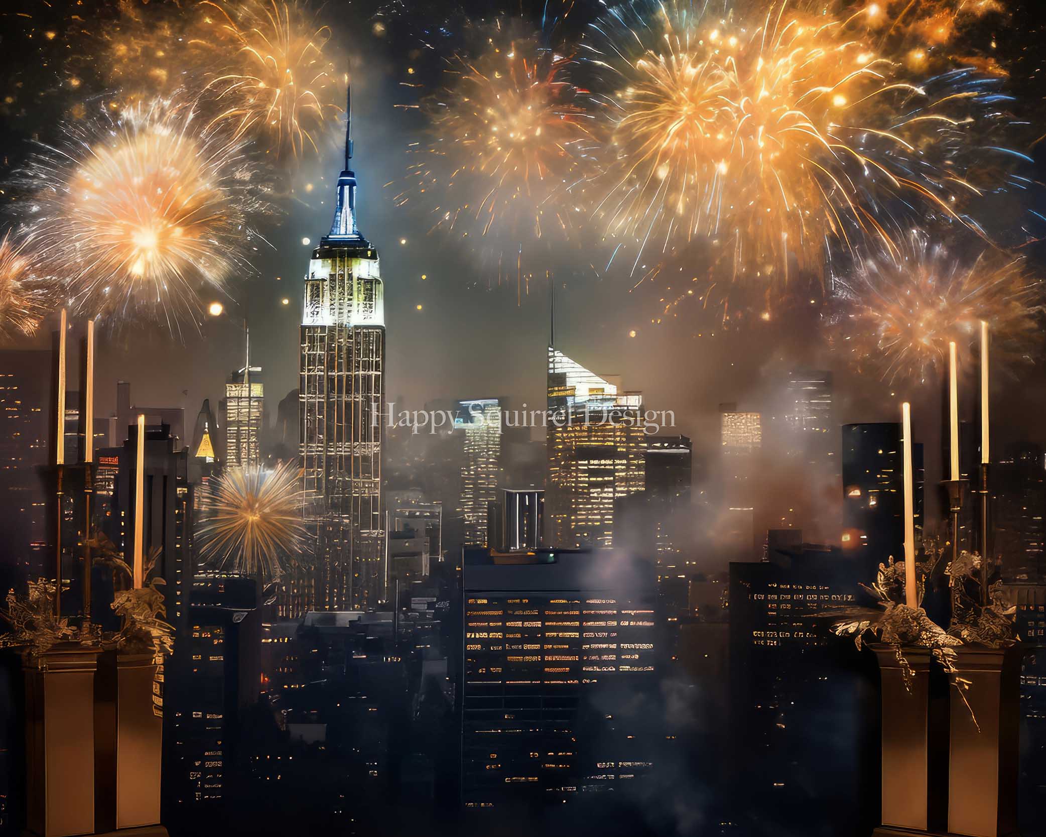 Kate Nouvelles années Fête Feux d'artifice Toile de fond Conçu par Happy Squirrel Design - Kate Backdrop FR