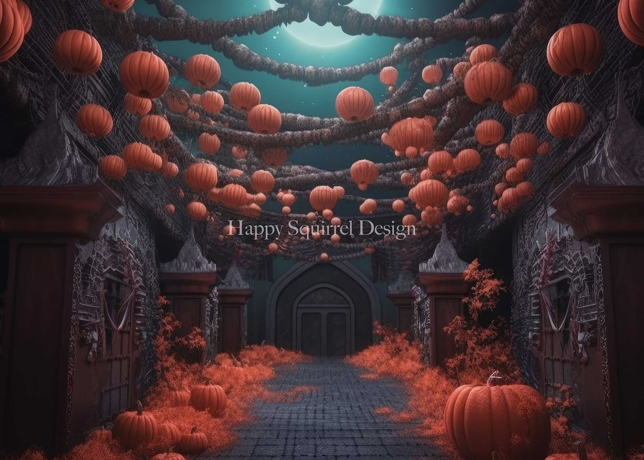 Kate Citrouilles Route Nuit Streaming Toile de fond Conçu par Happy Squirrel Design - Kate Backdrop FR