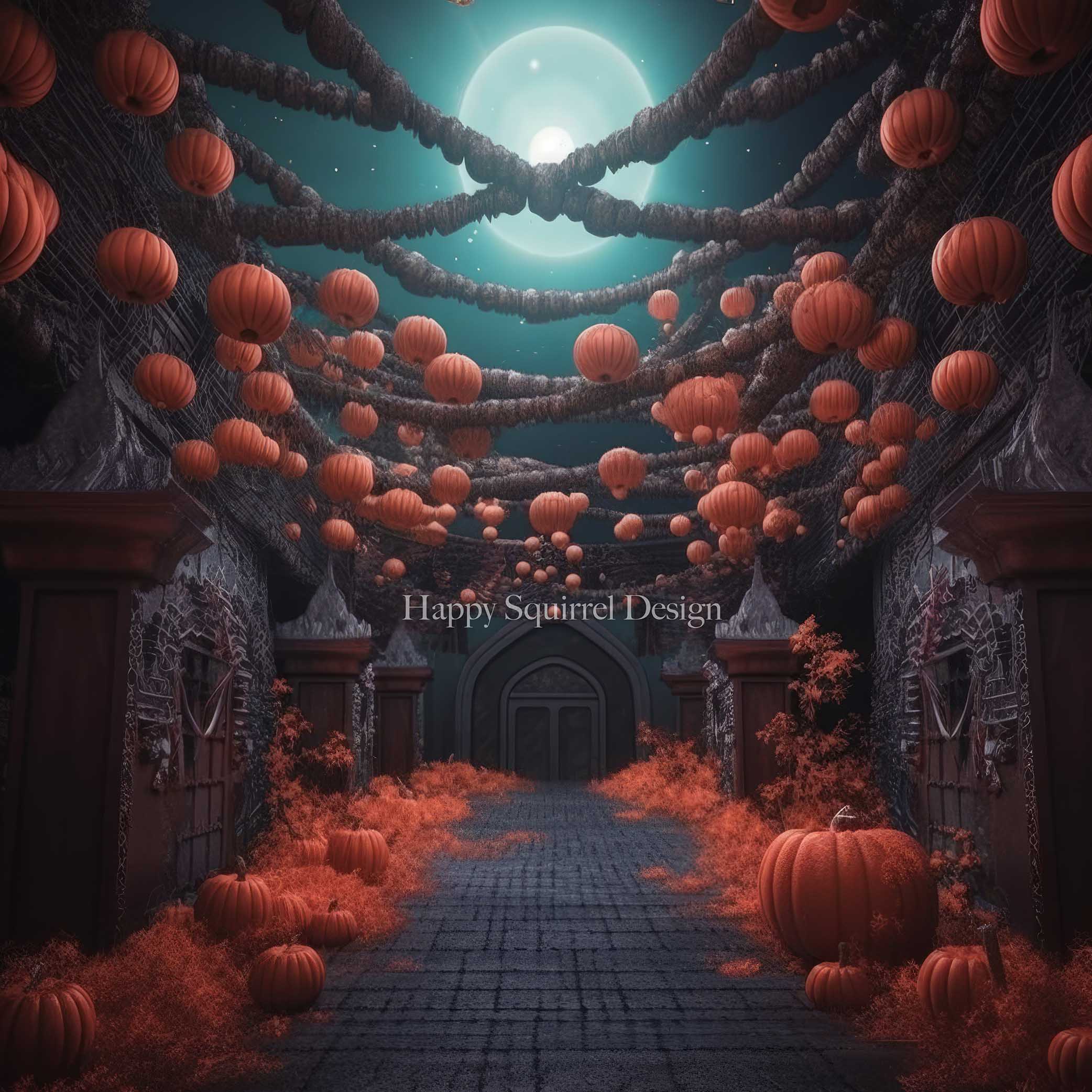 Kate Citrouilles Route Nuit Streaming Toile de fond Conçu par Happy Squirrel Design - Kate Backdrop FR