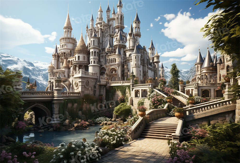 Kate Château Escaliers Jardin Luxueux Toile de fond pour la photographie - Kate Backdrop FR