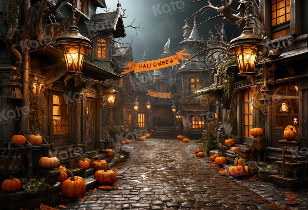 Kate Halloween Rue Citrouille Toile de fond conçu par Emetselch - Kate Backdrop FR