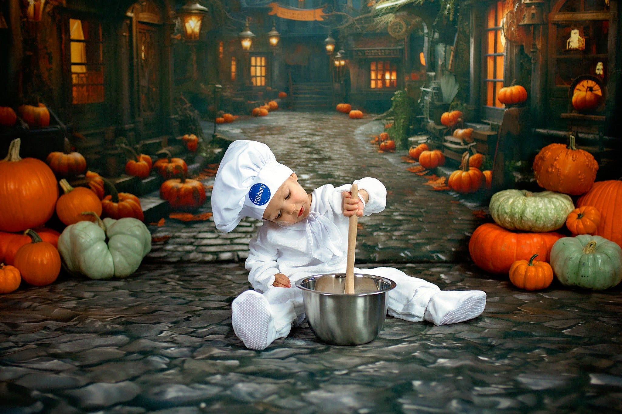 Kate Halloween Rue Citrouille Toile de fond conçu par Emetselch - Kate Backdrop FR