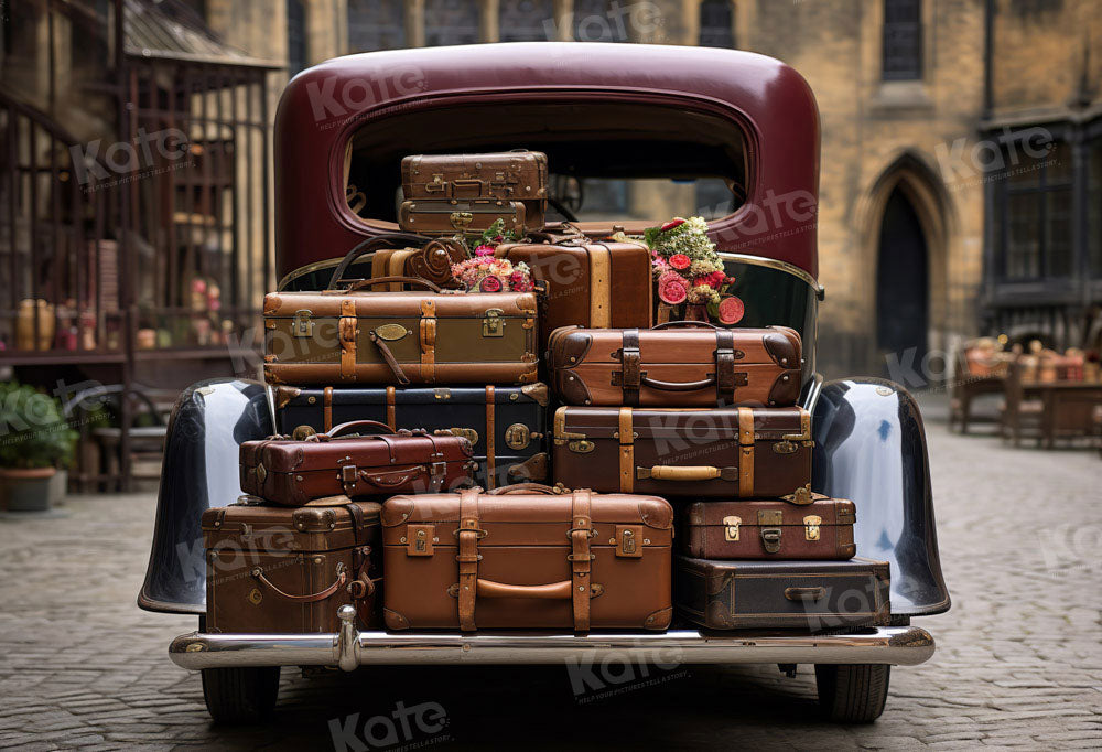 Kate Voiture Bagages Vintage Fleurs Toile de fond Conçu par Chain Photographie - Kate Backdrop FR