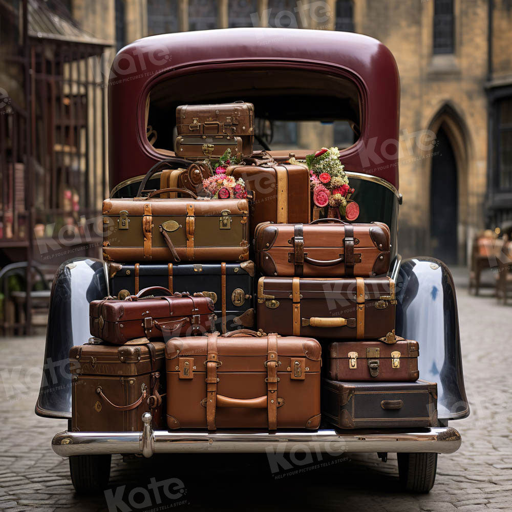 Kate Voiture Bagages Vintage Fleurs Toile de fond Conçu par Chain Photographie - Kate Backdrop FR