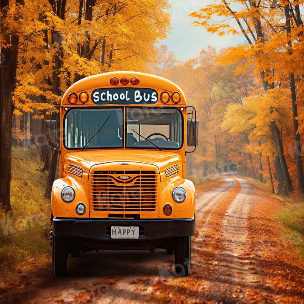 Kate Bus scolaire Automne Feuilles Toile de fond Conçu par Chain Photographie - Kate Backdrop FR