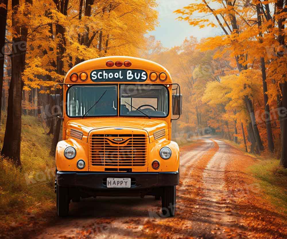 Kate Bus scolaire Automne Feuilles Toile de fond Conçu par Chain Photographie - Kate Backdrop FR