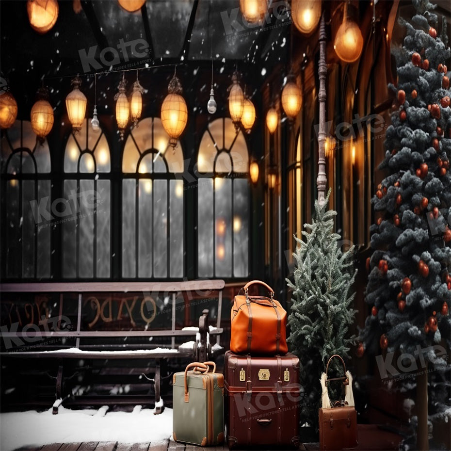 Kate Hiver Gare Plate-forme Bagage Toile de fond pour la photographie - Kate Backdrop FR