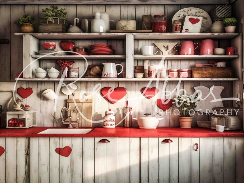 Kate Amour Saint Valentin Cuisine Toile de fond conçue par Rose Abbas - Kate Backdrop FR