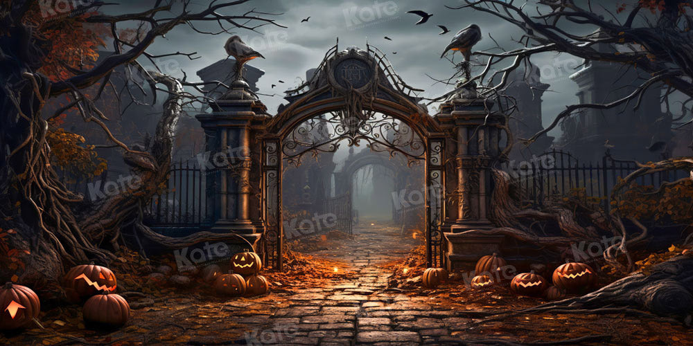 Kate Halloween Chemin Porte Citrouille Toile de fond conçue par Chain Photographie - Kate Backdrop FR