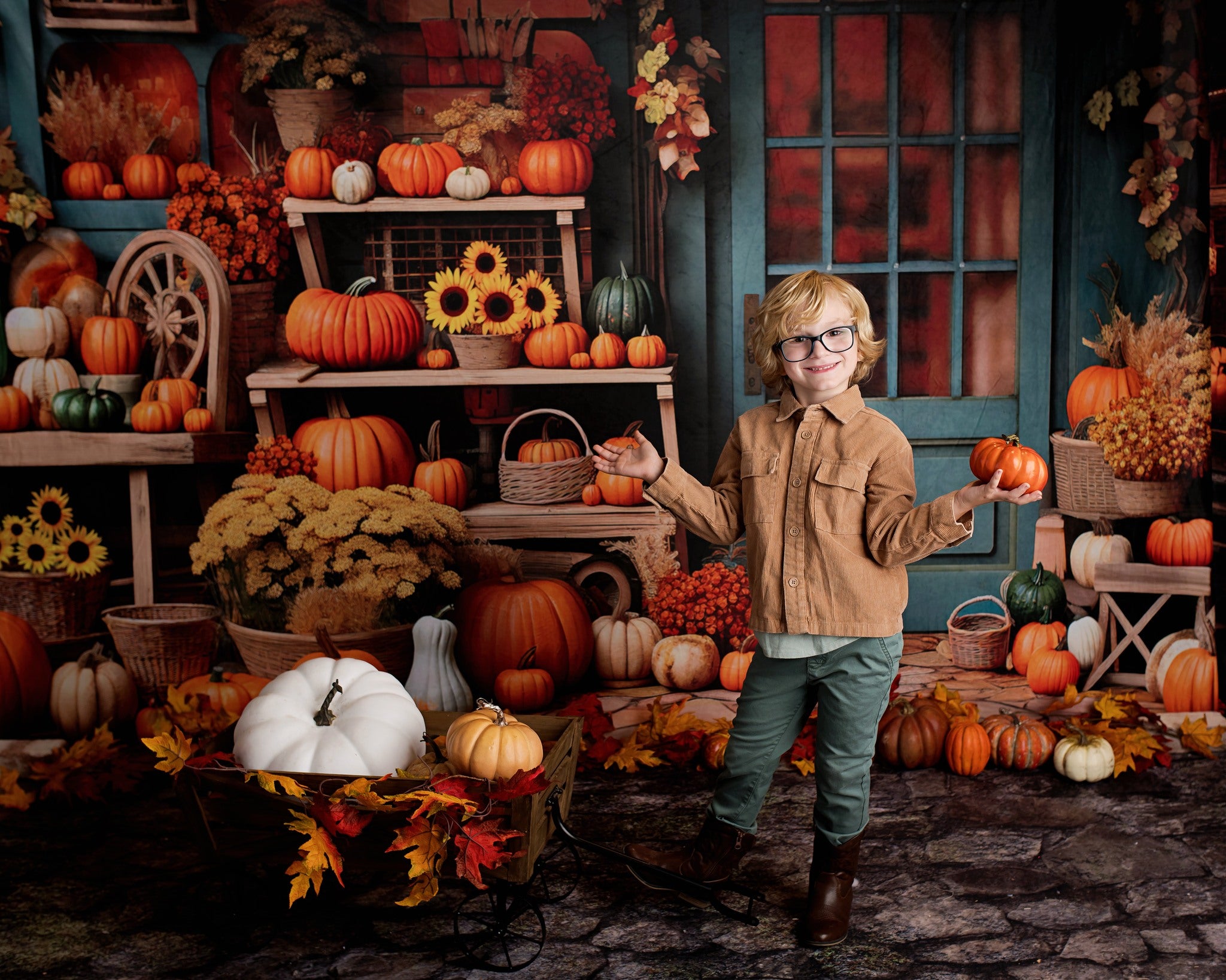 Kate Automne Citrouille Magasin bleu Toile de fond conçu par Emetselch - Kate Backdrop FR