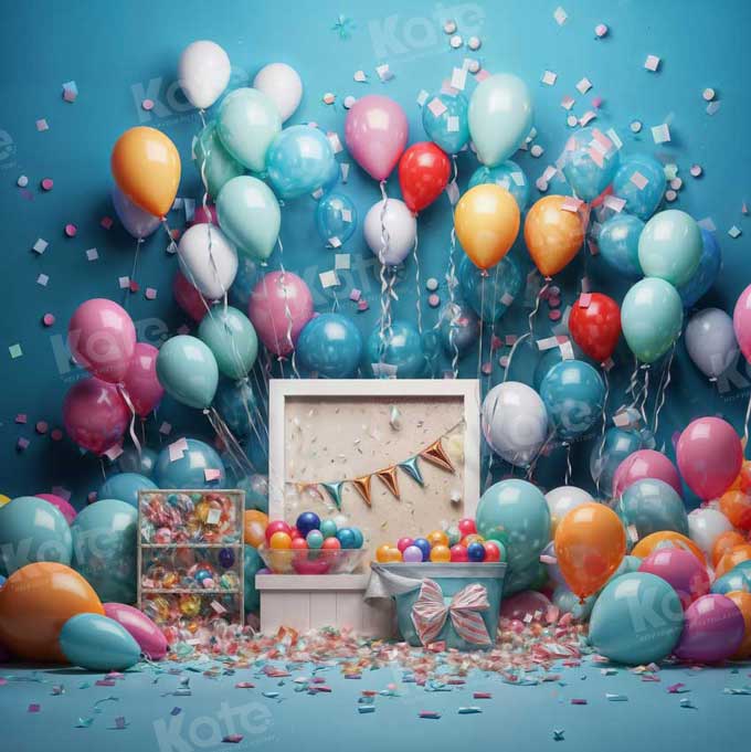 Kate Bleu Anniversaire Fête Ballons Toile de fond pour la photographie - Kate Backdrop FR