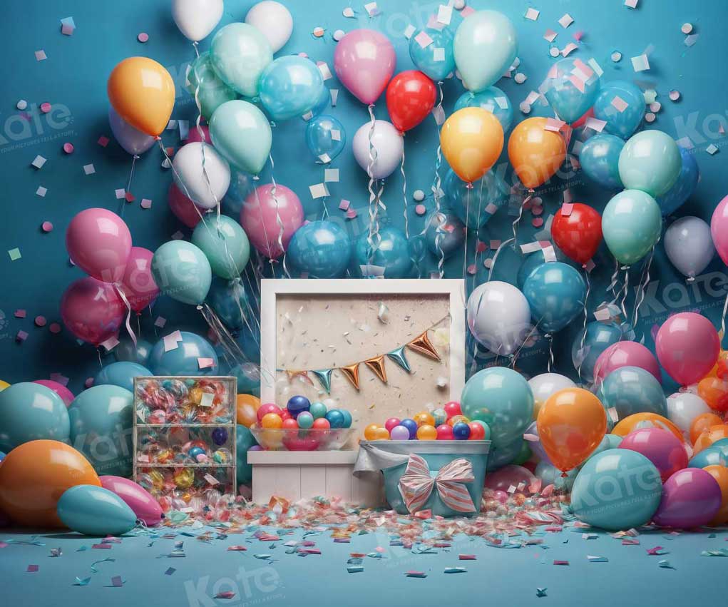 Kate Bleu Anniversaire Fête Ballons Toile de fond pour la photographie - Kate Backdrop FR
