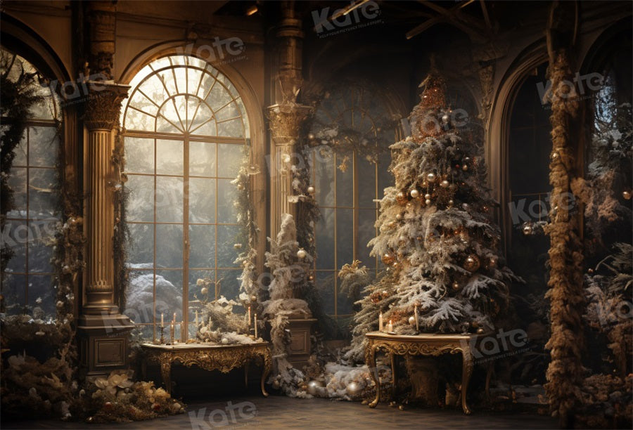 Kate Fenêtre Vintage Sapin de Noël Toile de fond pour la photographie