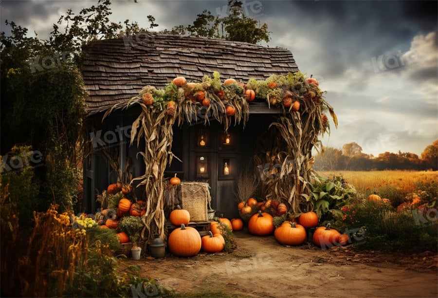Kate Automne Vieille Maison de Citrouille Toile de fond pour la photographie