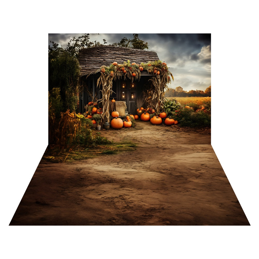Kate Automne Vieille Maison de Citrouille Toile de fond+Terre Sol Brun Toile de fond - Kate Backdrop FR