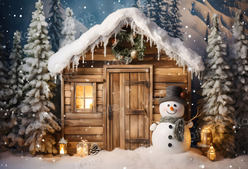 Kate Hiver Noël Bonhomme de neige Maison Toile de fond pour la photographie
