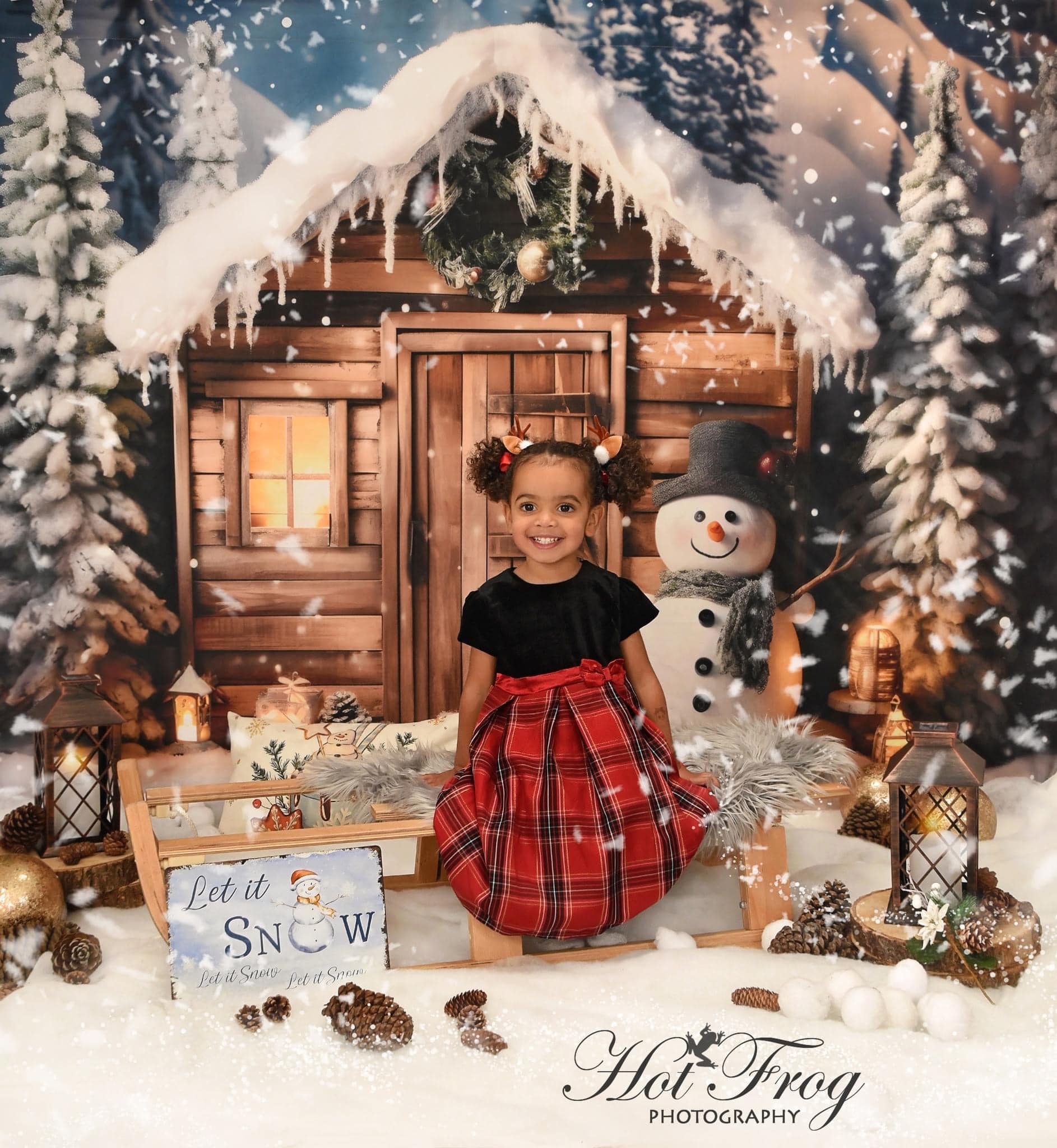 Kate Hiver Noël Bonhomme de neige Maison Toile de fond pour la photographie - Kate Backdrop FR