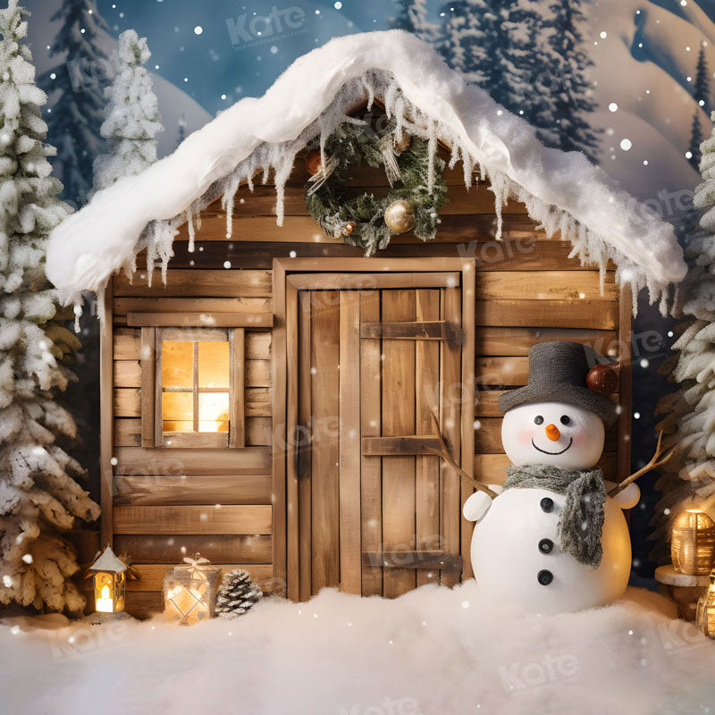 Kate Hiver Noël Bonhomme de neige Maison Toile de fond pour la photographie