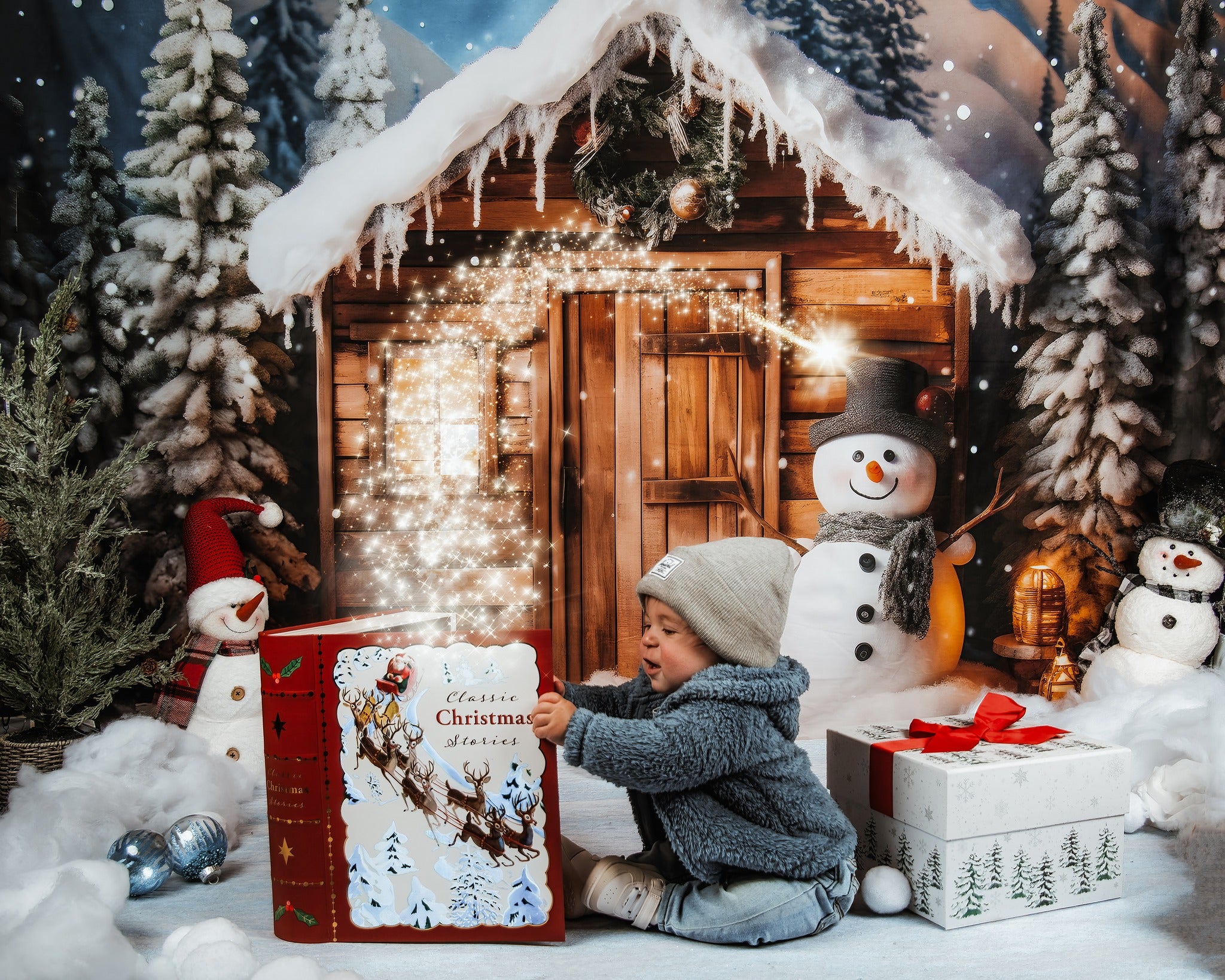 Kate Hiver Noël Bonhomme de neige Maison Toile de fond pour la photographie
